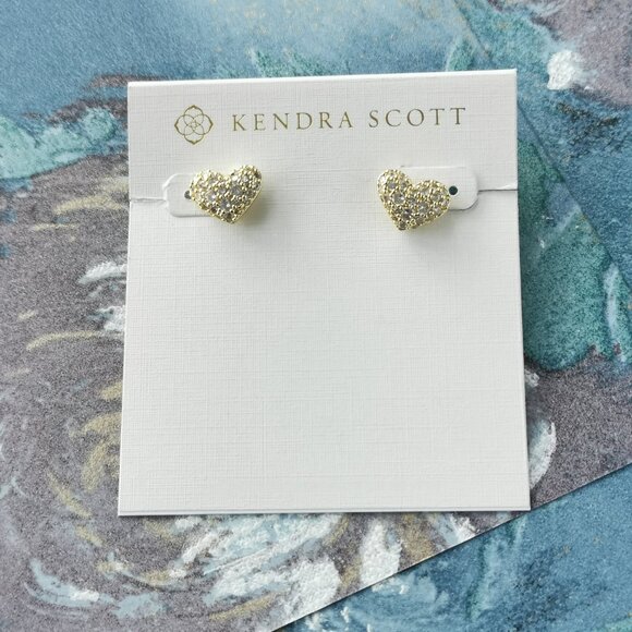 Kendra Scott Jewelry - Kendra Scott Ari Gold PAVE White Crystal Heart Earrings